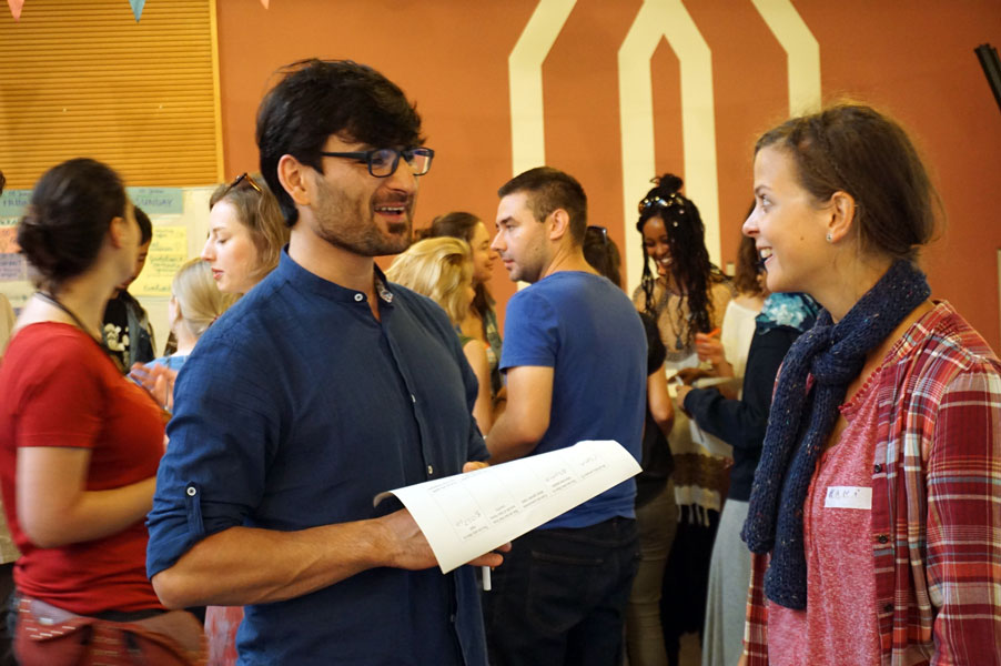 Two young people talking